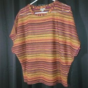 Falls Creek Medium Loose Knit Sweater Multi Color Orange Purple Short Sleeve